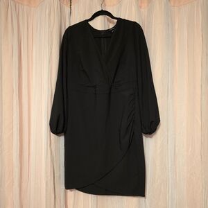 Torrid 12 Black Long-Sleeve Faux Wrap Dress